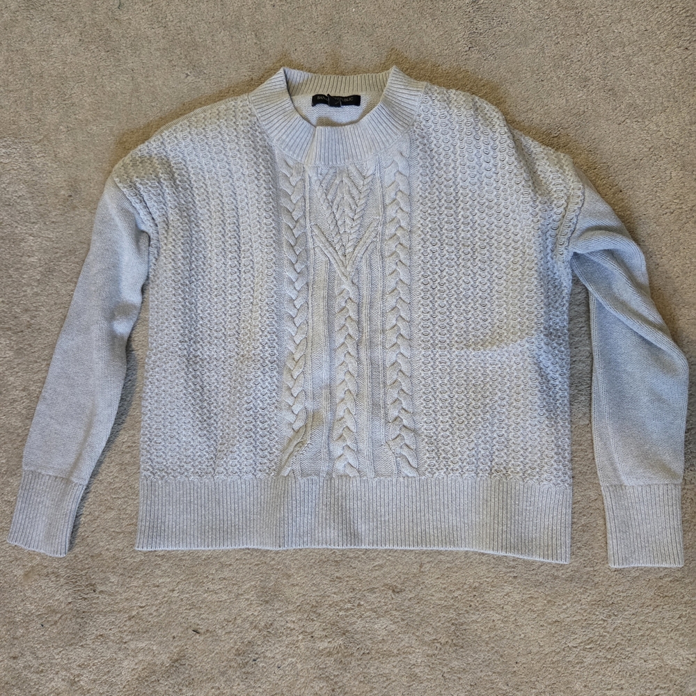 Banana Republic Cable Knit Crewneck Sweater, Cropped - Light Gray, Size PS